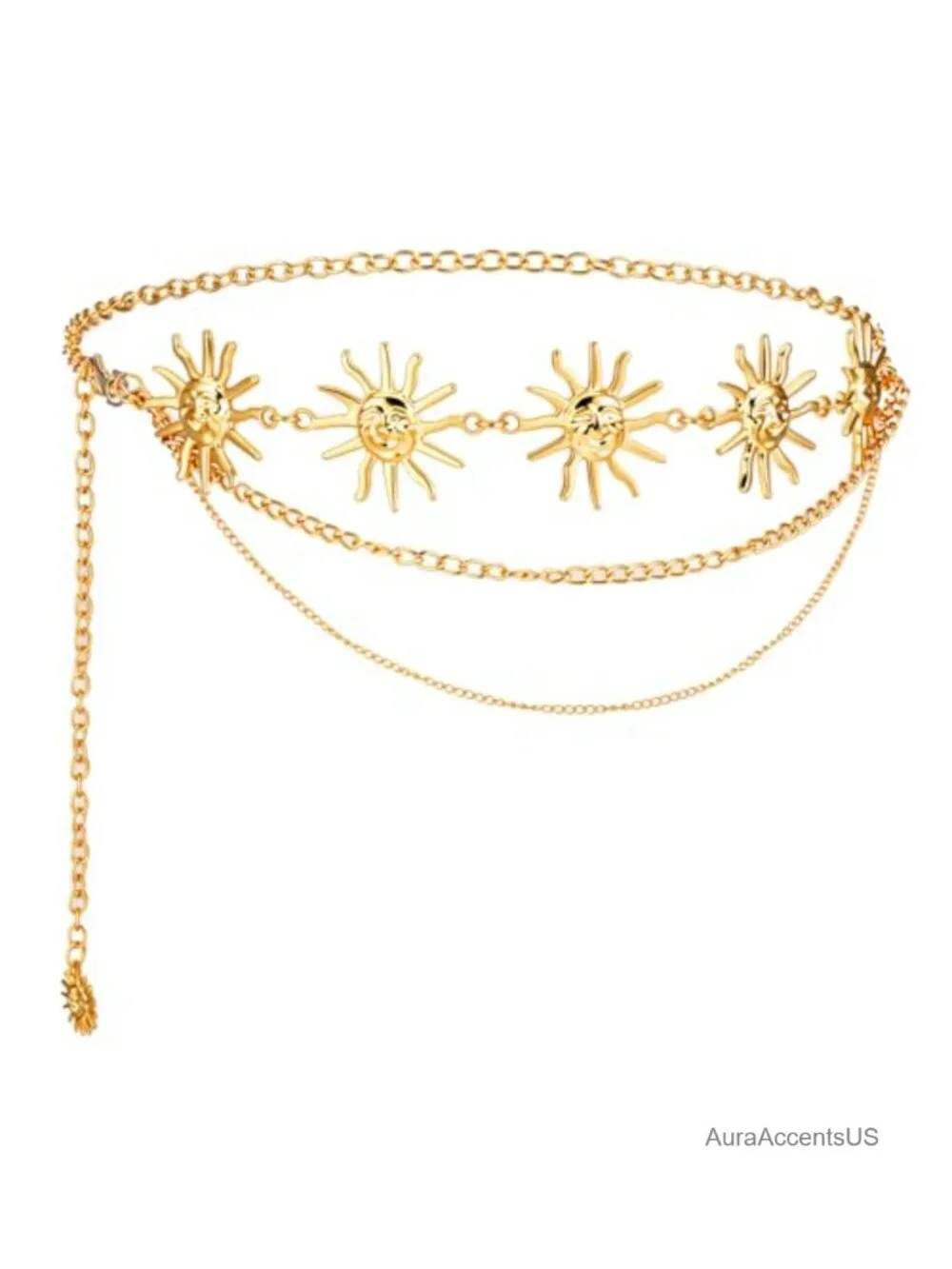 Multilayer Metal Waist Chain Belt with Sun Charm